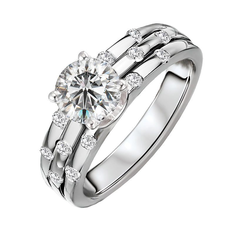 Triple Row Bamboo Round Moissanite Engagement Ring
