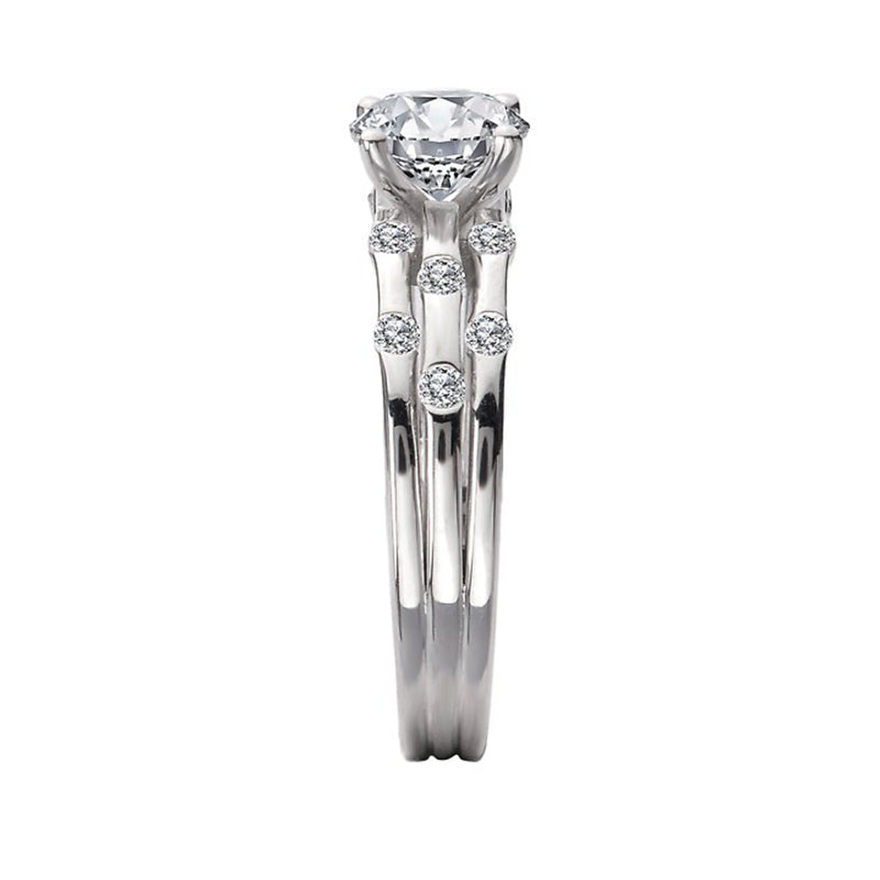 Triple Row Bamboo Round Moissanite Engagement Ring