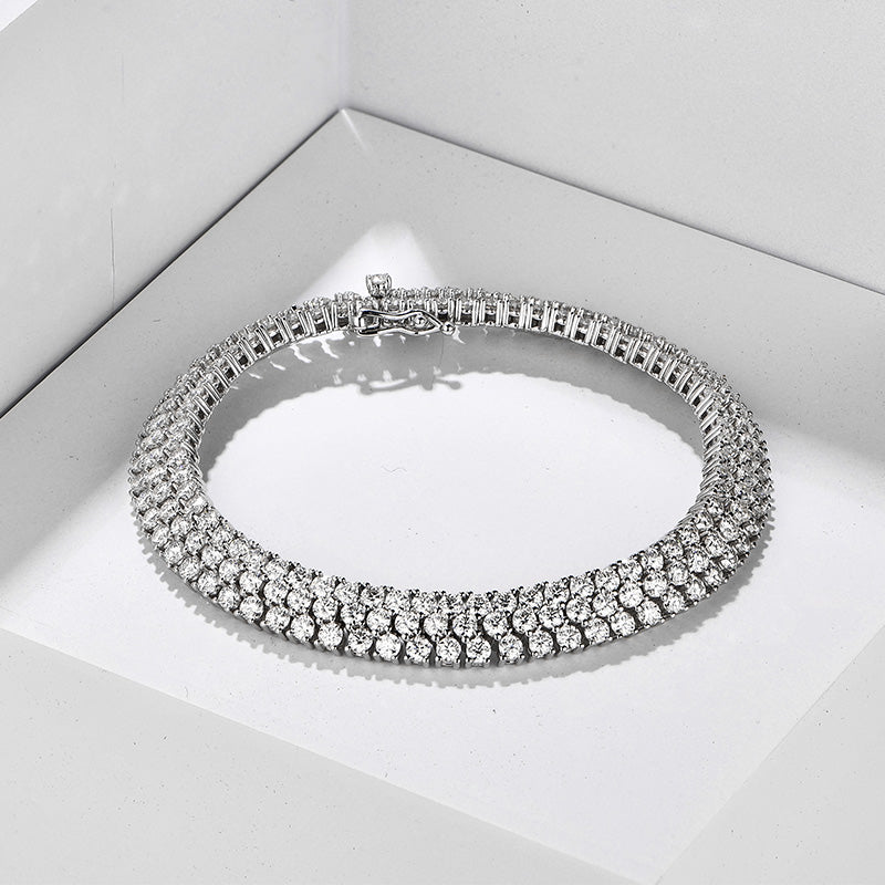 Triple Row Moissanite Tennis Bracelet In Sterling Silver