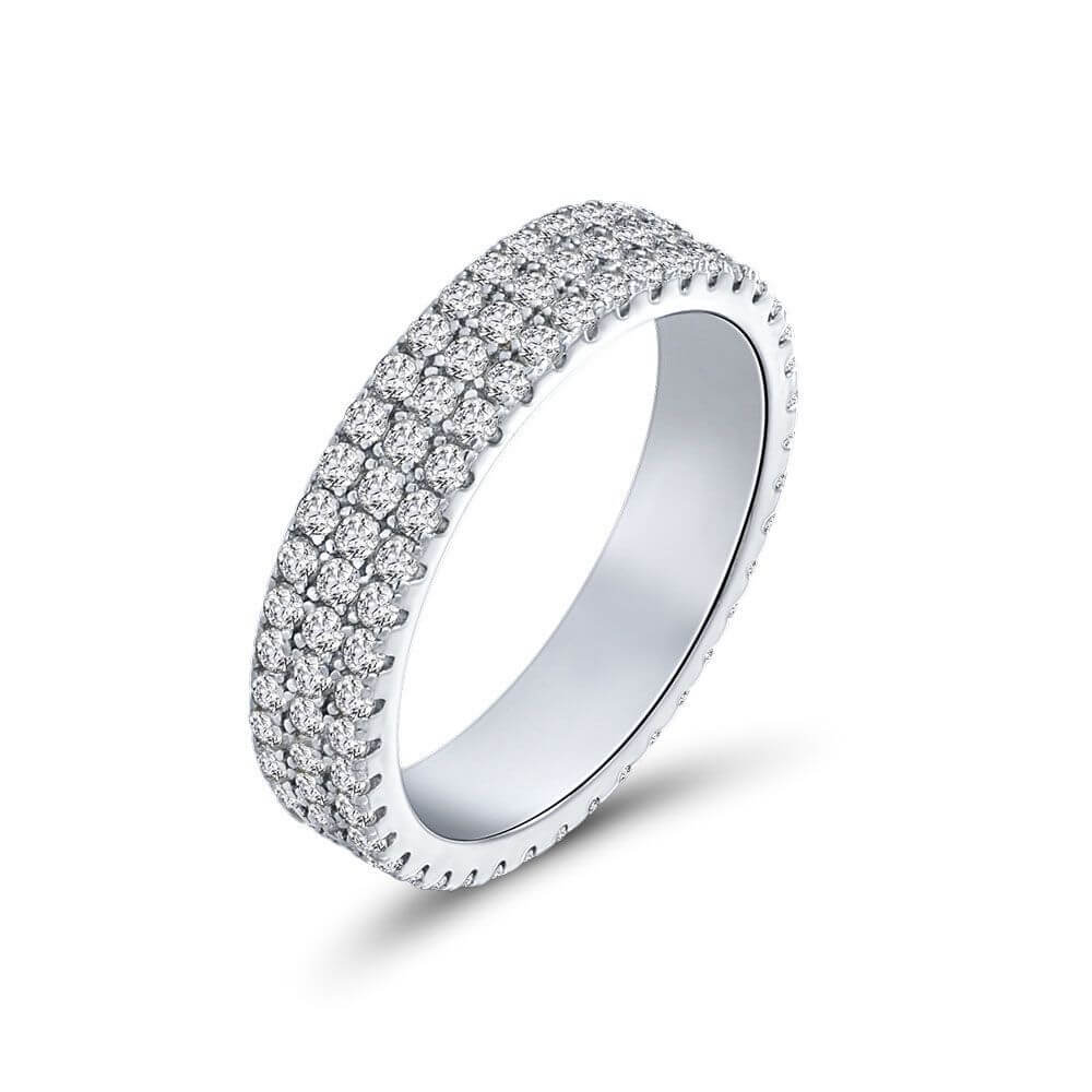 Triple Row Pavé Moissanite Eternity Wedding Band
