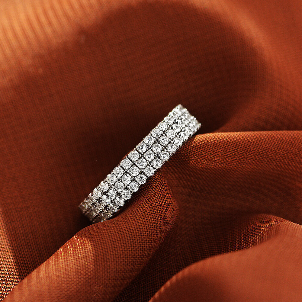 Triple Row Pavé Moissanite Eternity Wedding Band