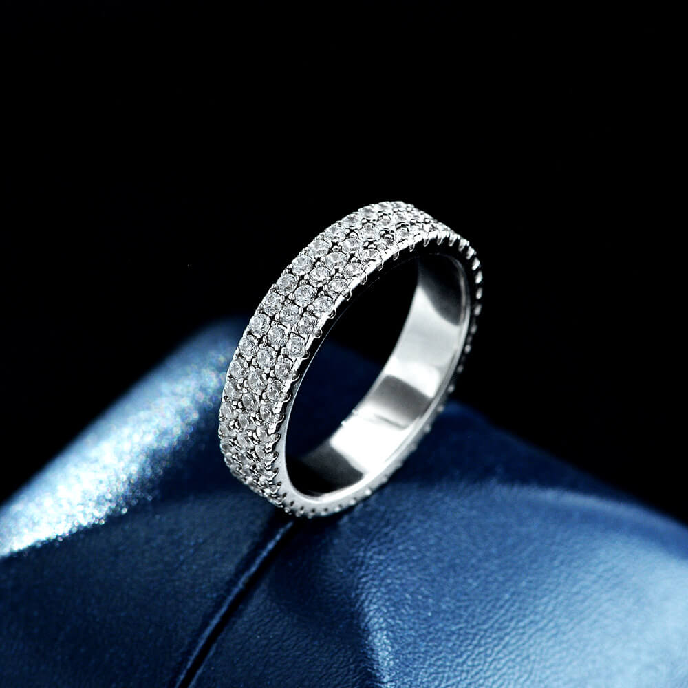 Triple Row Pavé Moissanite Eternity Wedding Band