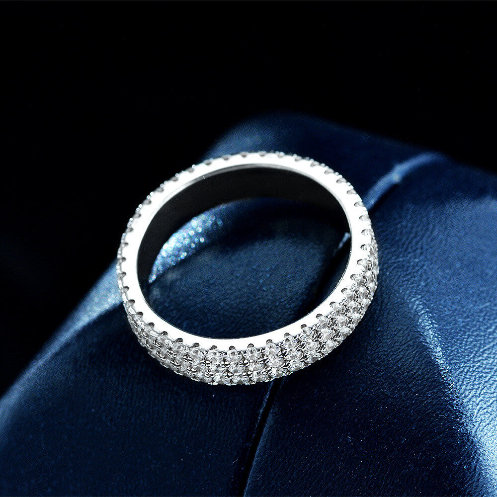Triple Row Pavé Moissanite Eternity Wedding Band