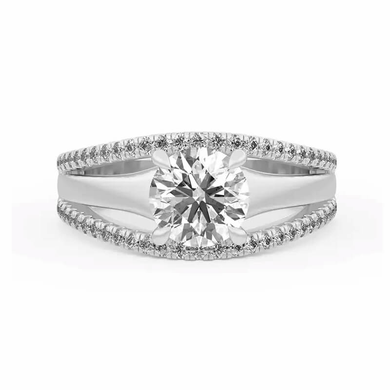 Triple Row Round Moissanite Split Shank Pavé Engagement Ring