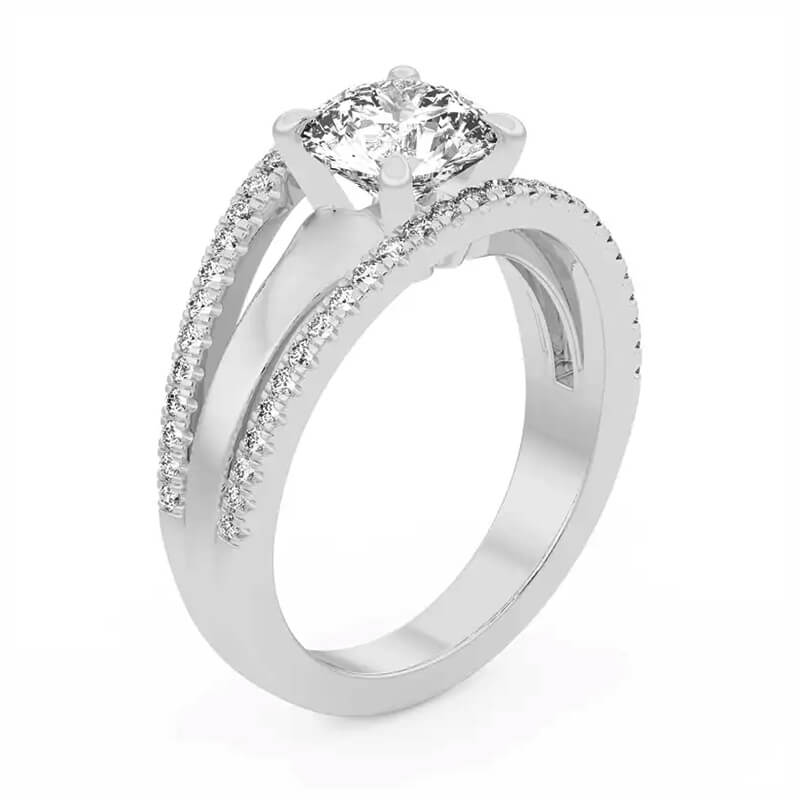 Triple Row Round Moissanite Split Shank Pavé Engagement Ring