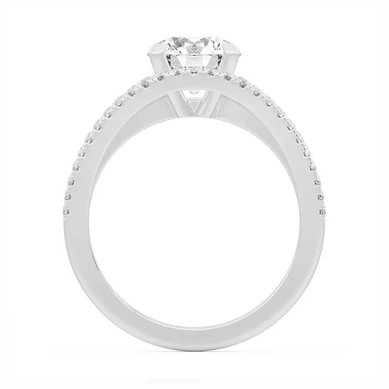 Triple Row Round Moissanite Split Shank Pavé Engagement Ring