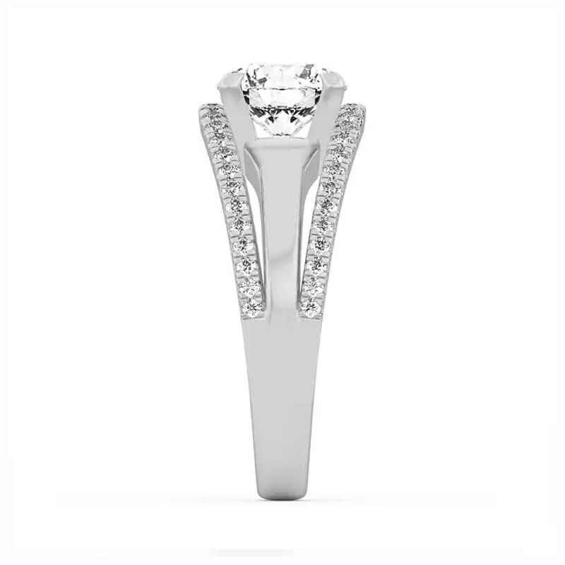 Triple Row Round Moissanite Split Shank Pavé Engagement Ring