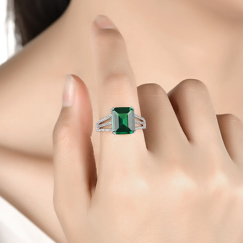 Triple Split Shank Emerald Pave Engagement Ring