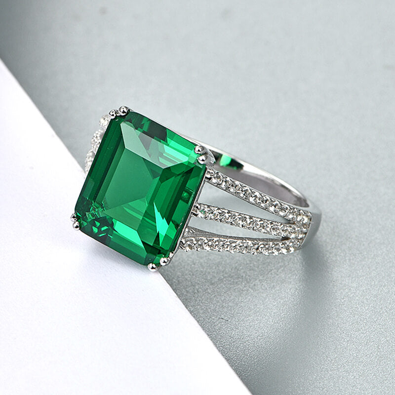 Triple Split Shank Emerald Pave Engagement Ring