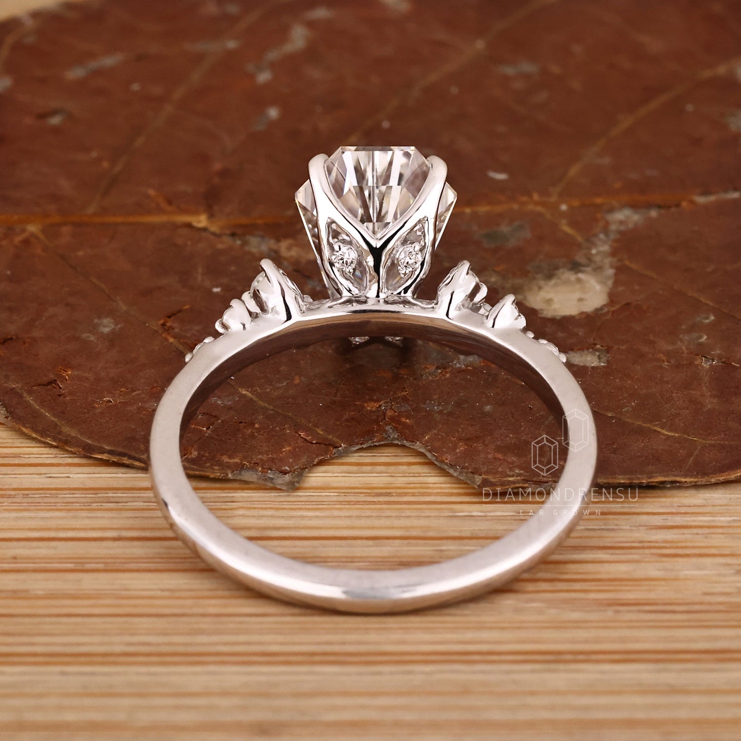Cluster Diamond Ring with Coffin Center Stone and Tulip Setting