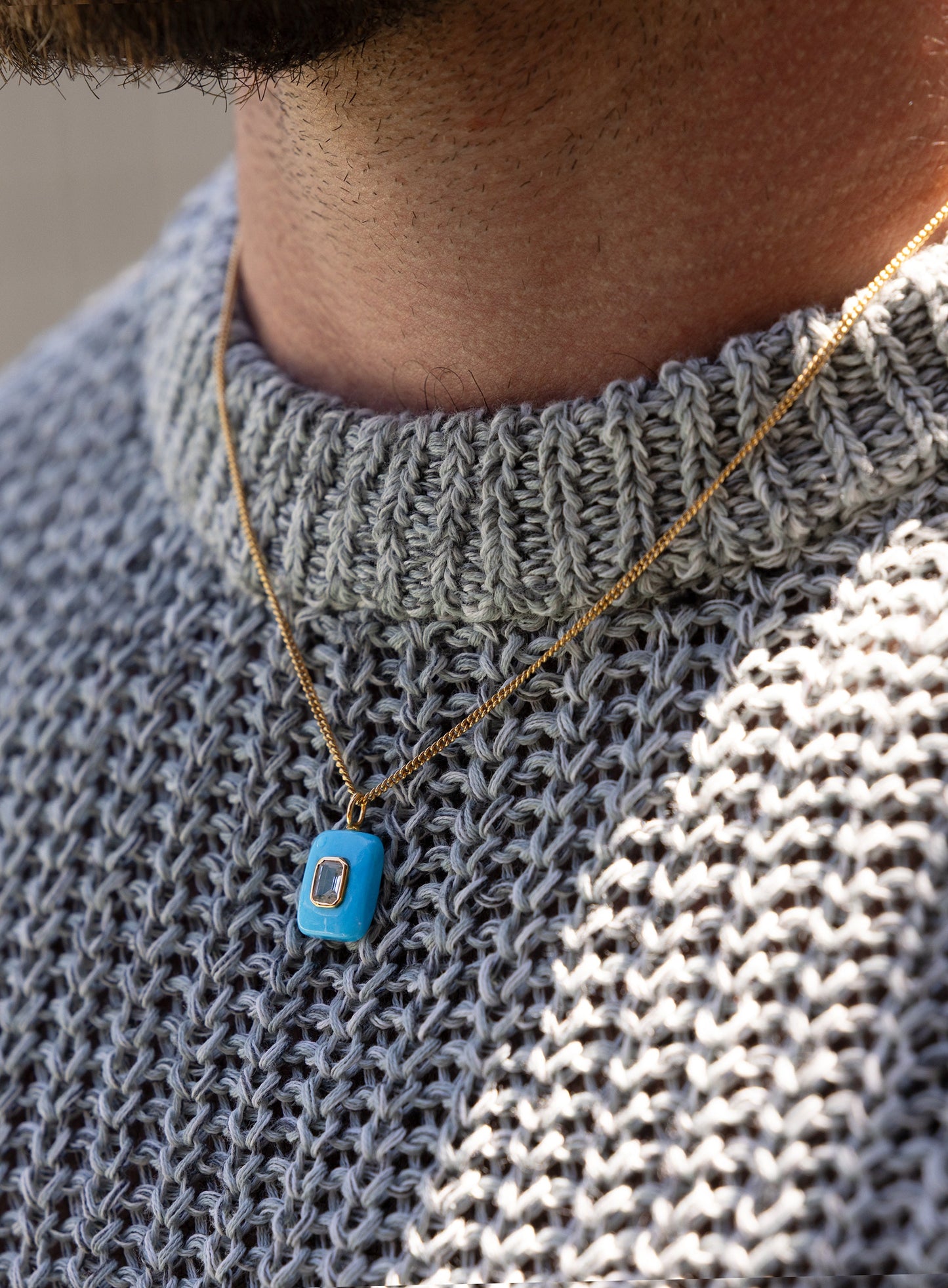 Turquoise Howlite and Topaz Pendant on 14k Gold Filled Curb Chain