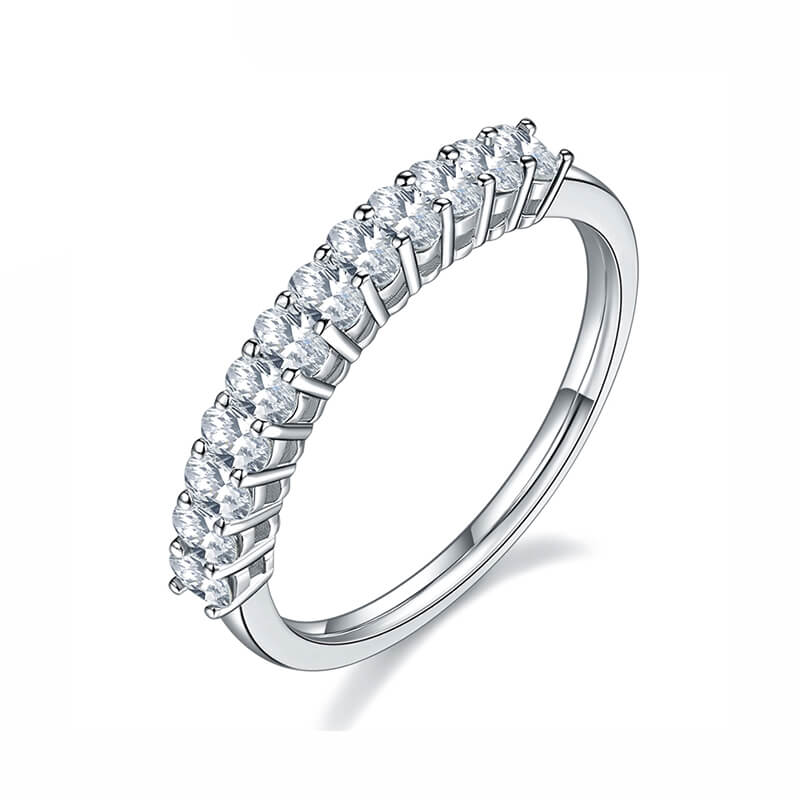 Twelve Stone Oval Moissanite Half Eternity Wedding Band Ring In Sterling Silver