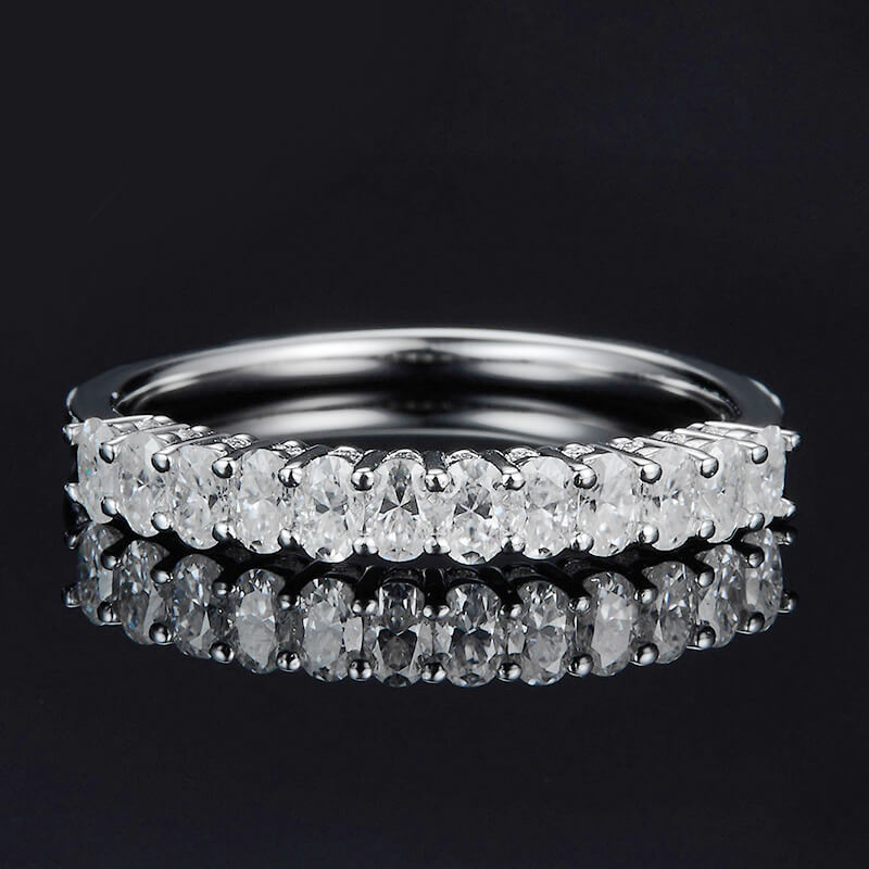 Twelve Stone Oval Moissanite Half Eternity Wedding Band Ring In Sterling Silver