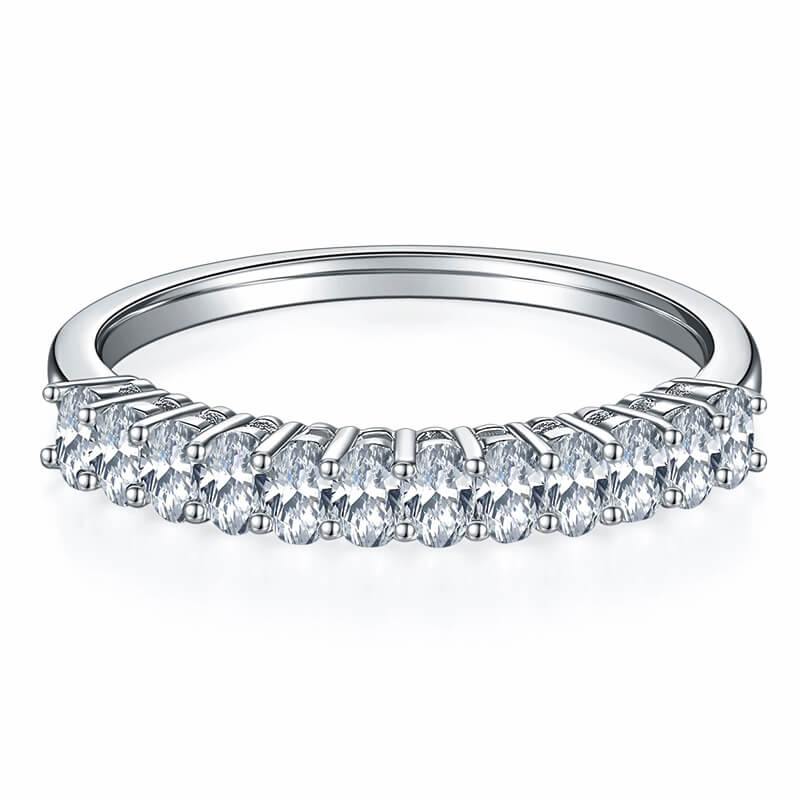 Twelve Stone Oval Moissanite Half Eternity Wedding Band Ring In Sterling Silver