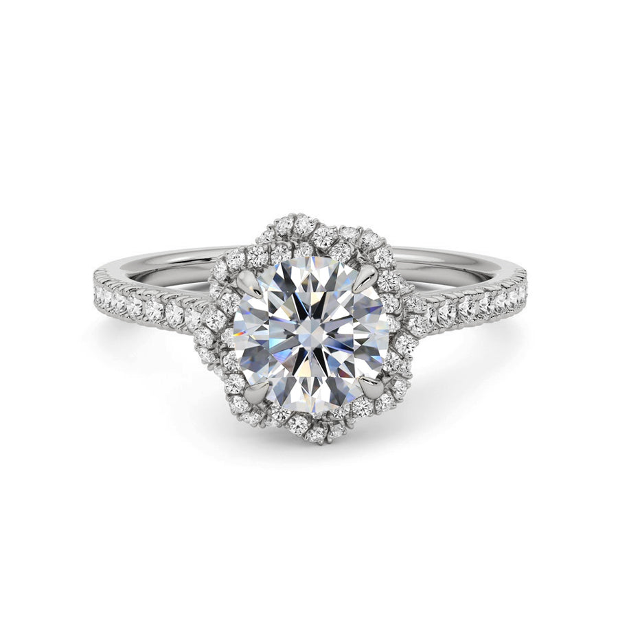 Twisted Cable Halo Round Moissanite Pave Engagement Ring