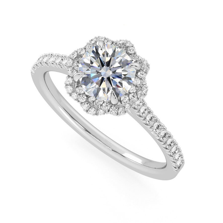 Twisted Cable Halo Round Moissanite Pave Engagement Ring