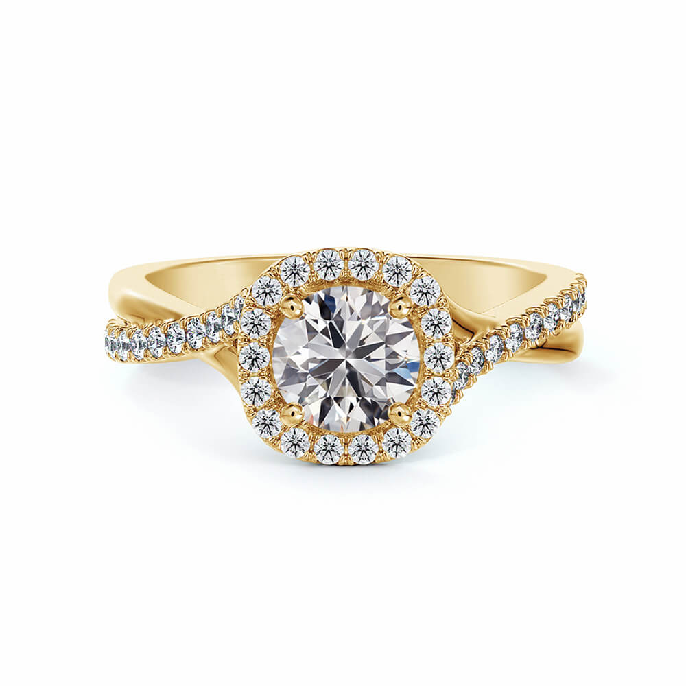 Twisted Halo Round Moissanite Pavé Gold Engagement Ring
