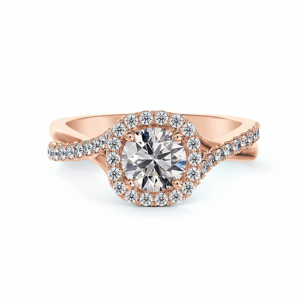 Twisted Halo Round Moissanite Pavé Gold Engagement Ring