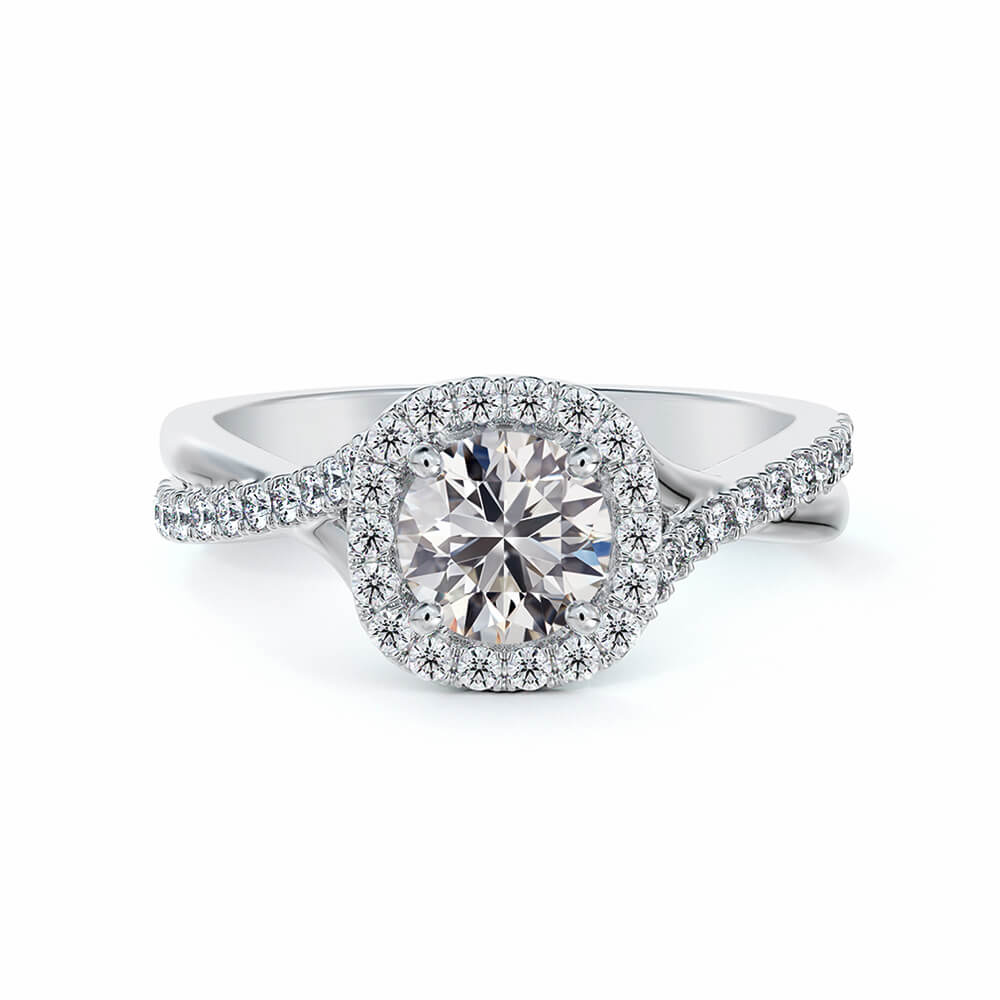 Twisted Halo Round Moissanite Pavé Gold Engagement Ring