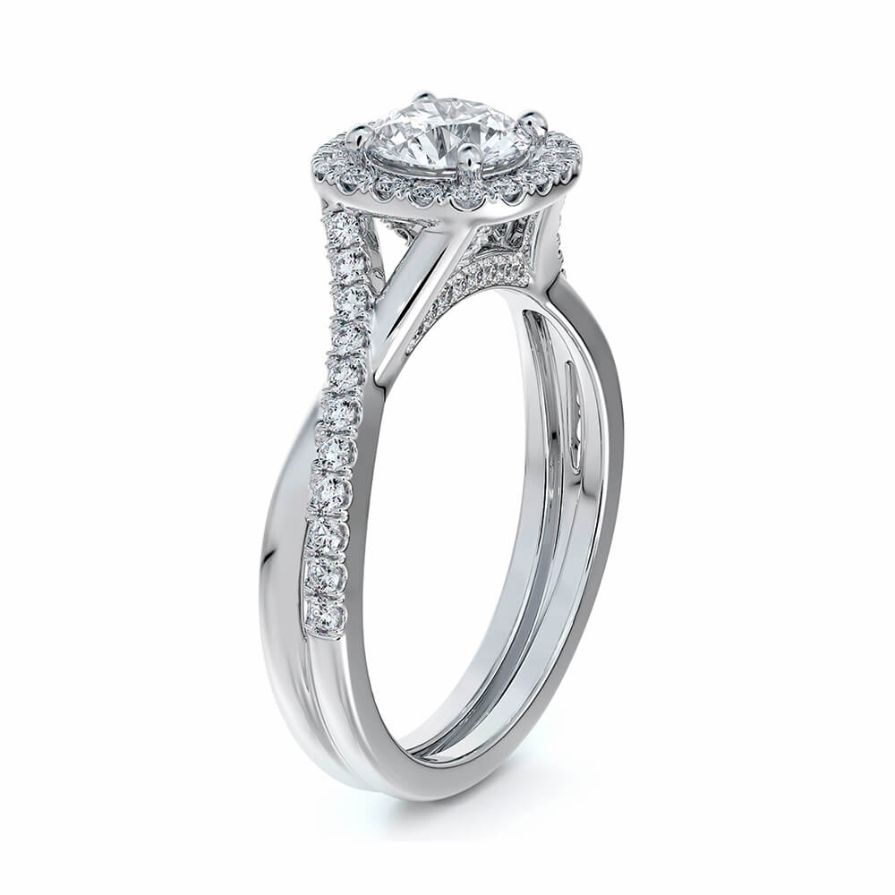 Twisted Halo Round Moissanite Pavé Gold Engagement Ring