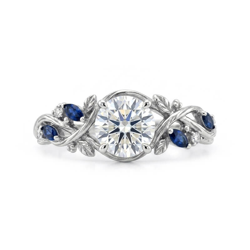 Twisted Leaf with Marquise Sapphire Accents Moissanite Engagement Ring