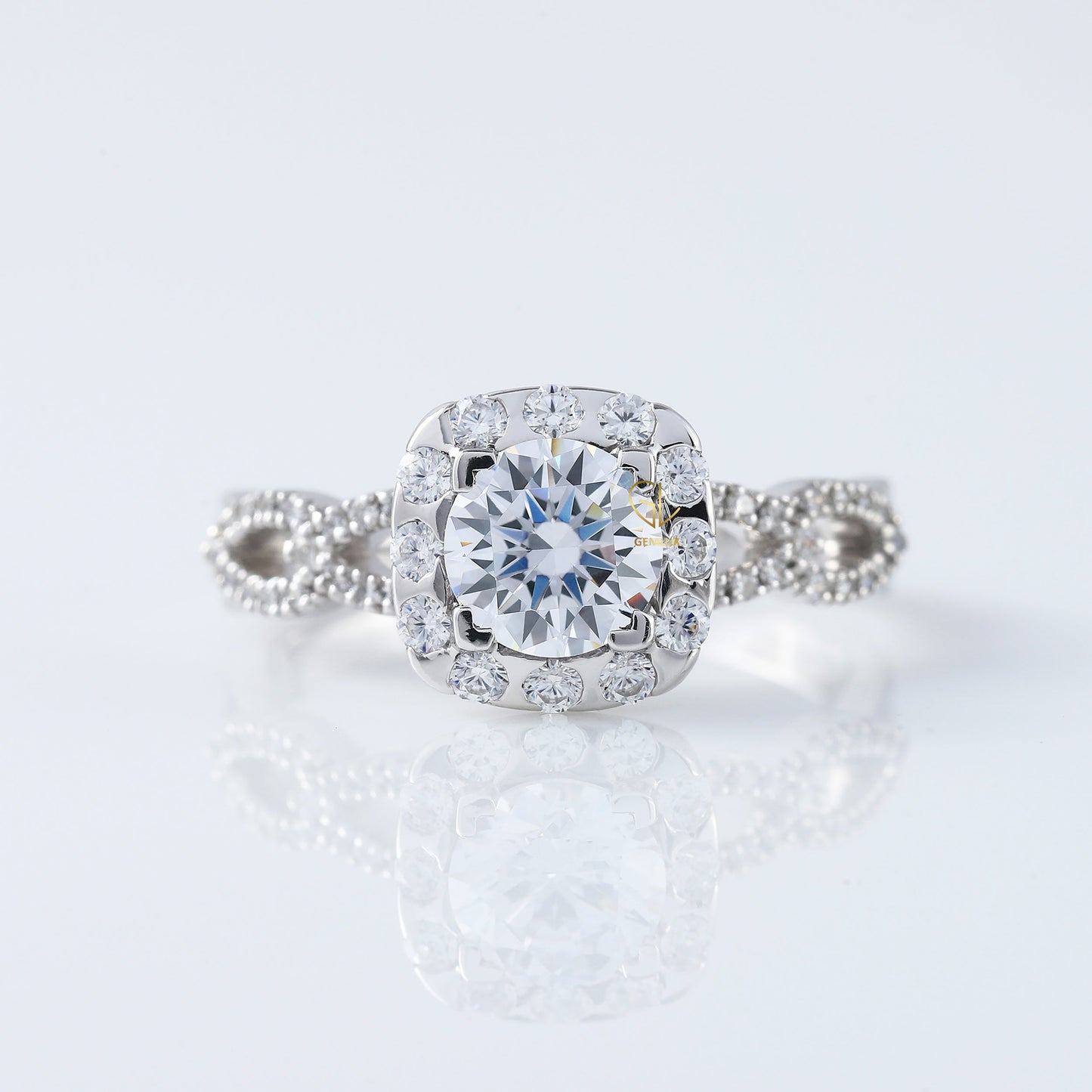 Twisted 1 Ct Round Cut Lab Grown Halo Infinity Shank Engagement Ring