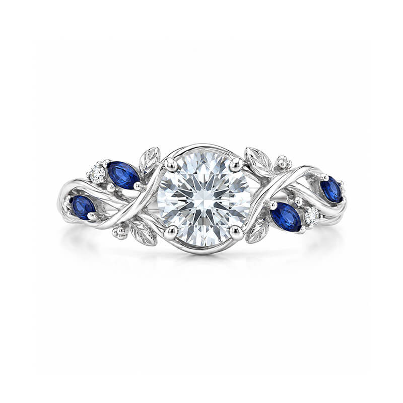 Twisted Leaf with Marquise Sapphire Accents Moissanite Engagement Ring