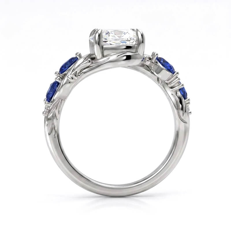 Twisted Leaf with Marquise Sapphire Accents Moissanite Engagement Ring