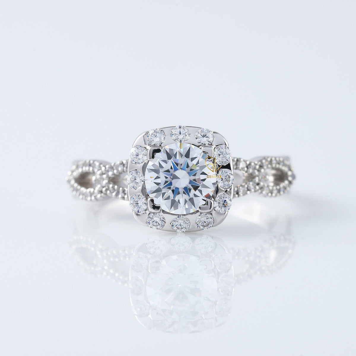 Twisted Round Moissanite Halo Infinity Shank Engagement Ring