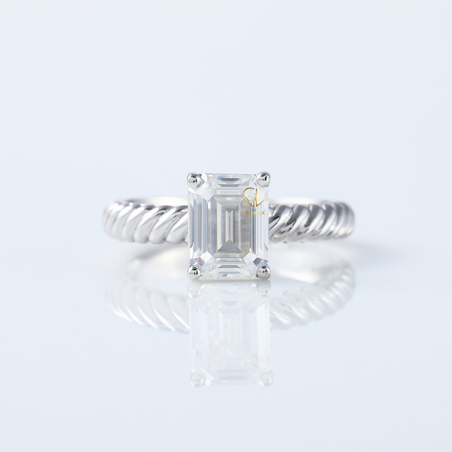 Twisted Wire Rope Emerald Cut Moissanite Solitaire Ring