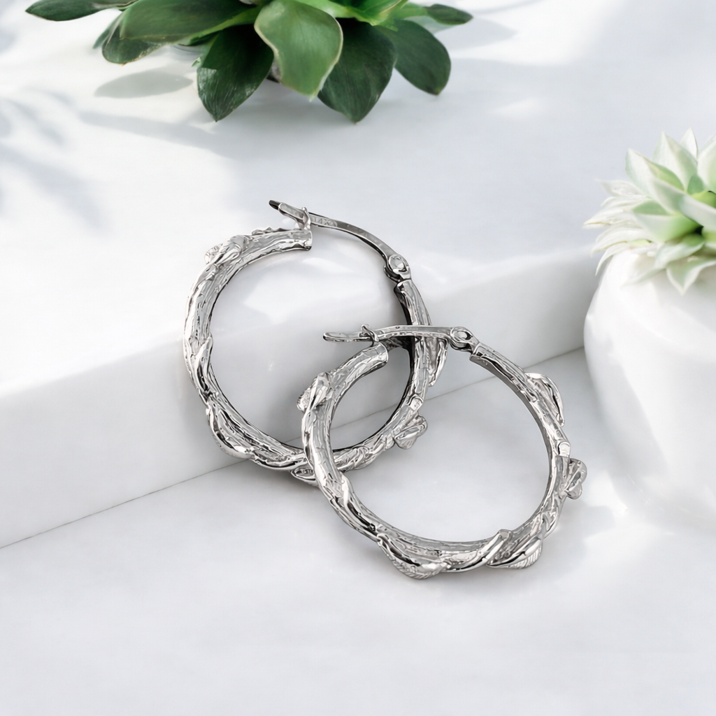 Gold Leaf & Twig Hoop Earrings