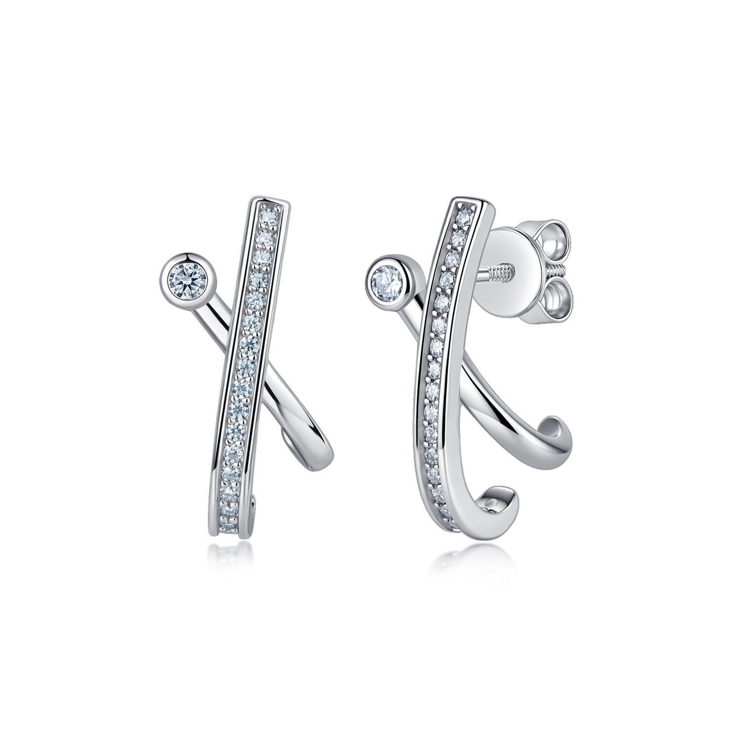 Twisted Cross Line Stud Earrings, Geometric Cold Style Moissanite Earrings