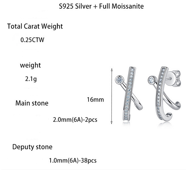Twisted Cross Line Stud Earrings, Geometric Cold Style Moissanite Earrings