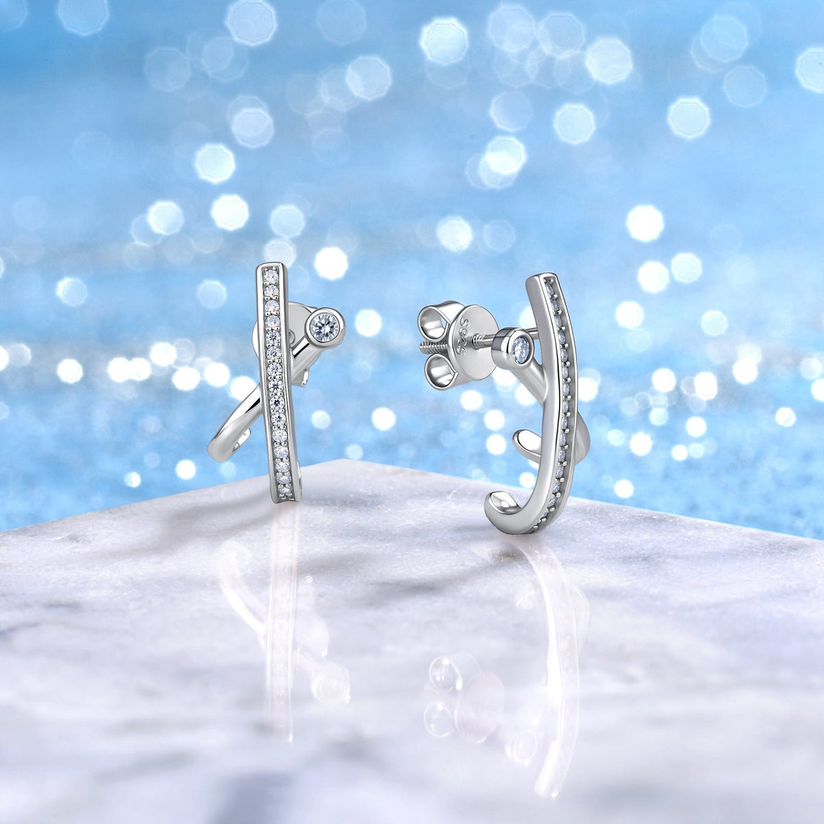 Twisted Cross Line Stud Earrings, Geometric Cold Style Moissanite Earrings