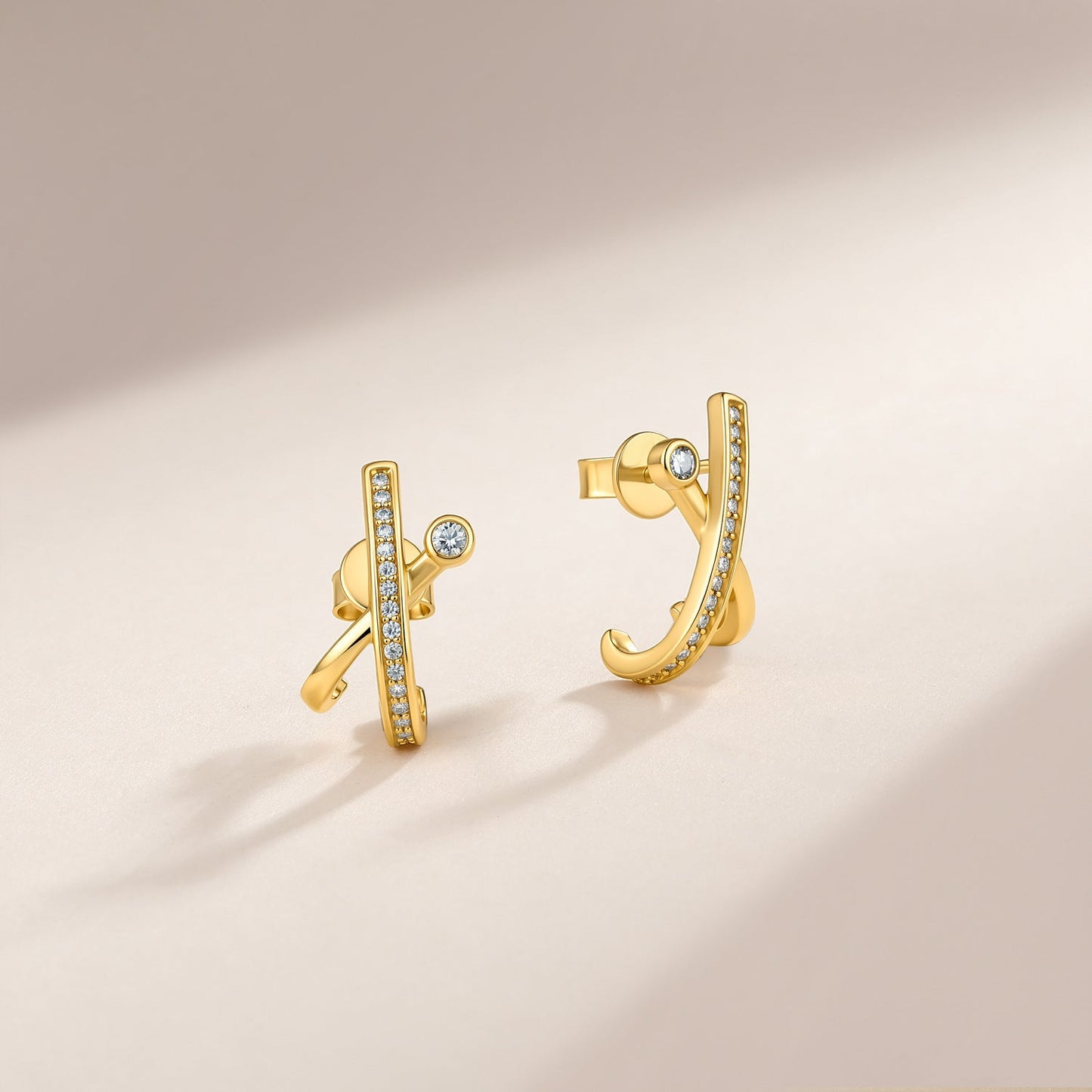 Twisted Cross Line Stud Earrings, Geometric Cold Style Moissanite Earrings