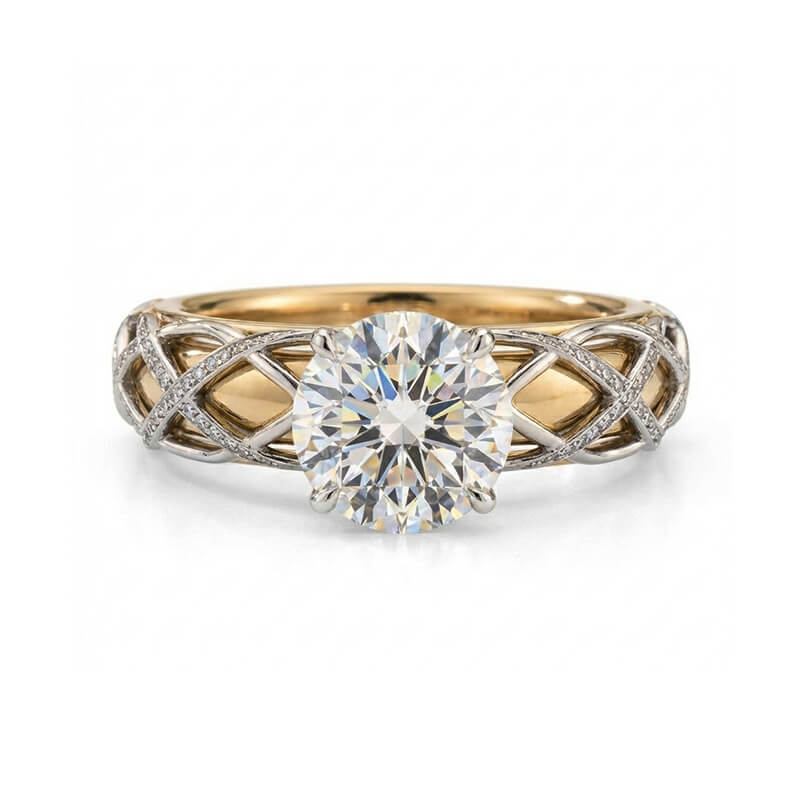 Hidden Halo Two-Tone Celtic Lattice Pave Moissanite Engagement Ring
