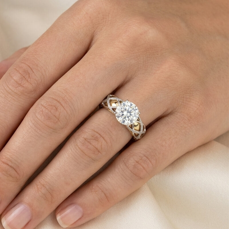 Hidden Halo Two-Tone Celtic Lattice Pave Moissanite Engagement Ring