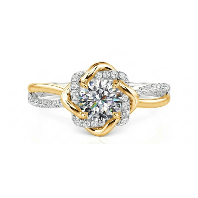 Two-Tone Eternal Love Knot Round Moissanite Twisted Engagement Ring