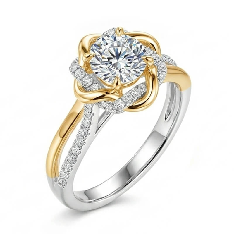 Two-Tone Eternal Love Knot Round Moissanite Twisted Engagement Ring