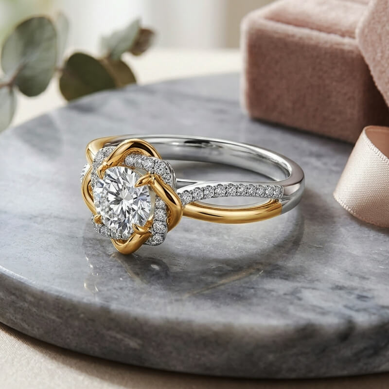 Two-Tone Eternal Love Knot Round Moissanite Twisted Engagement Ring