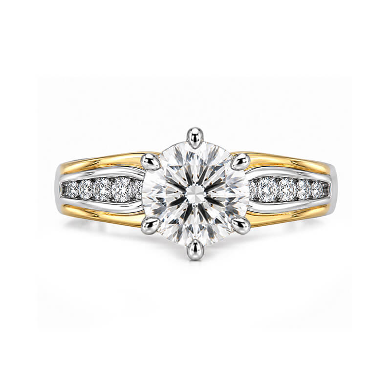 Two-Tone Round Moissanite Channel Set Engagement Ring