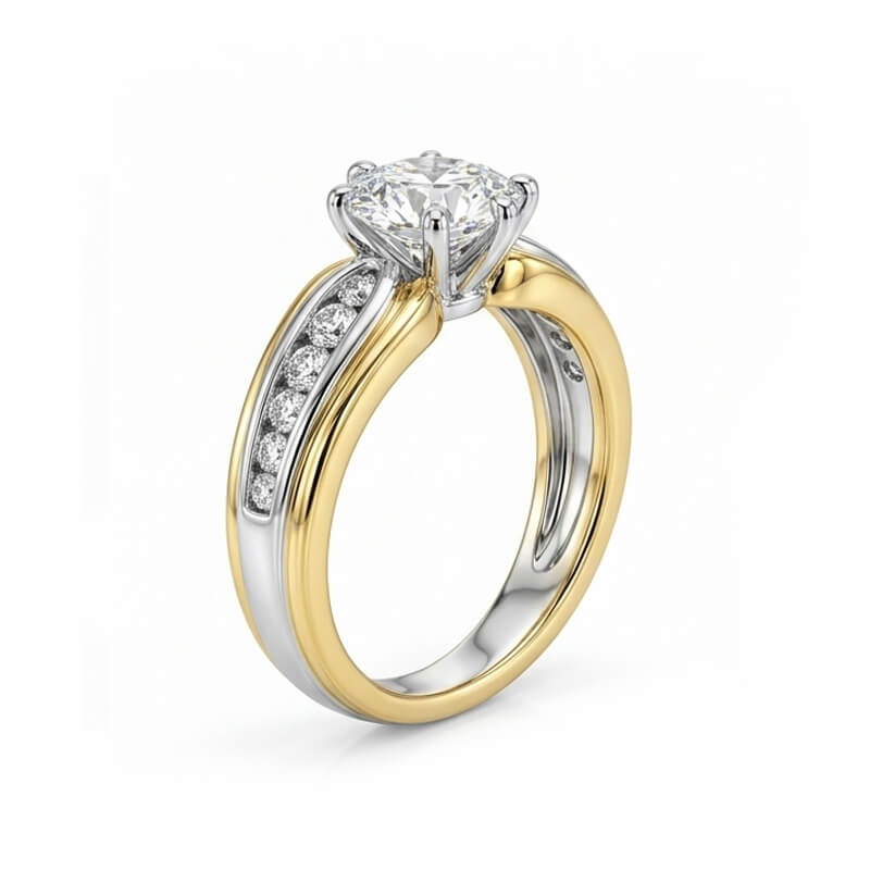 Two-Tone Round Moissanite Channel Set Engagement Ring