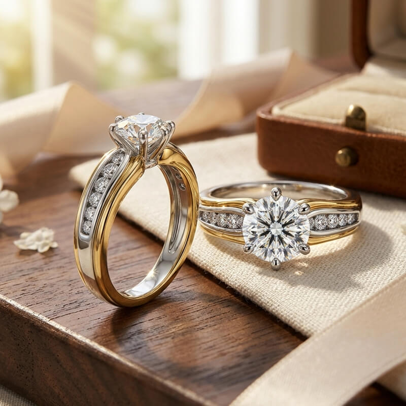 Two-Tone Round Moissanite Channel Set Engagement Ring