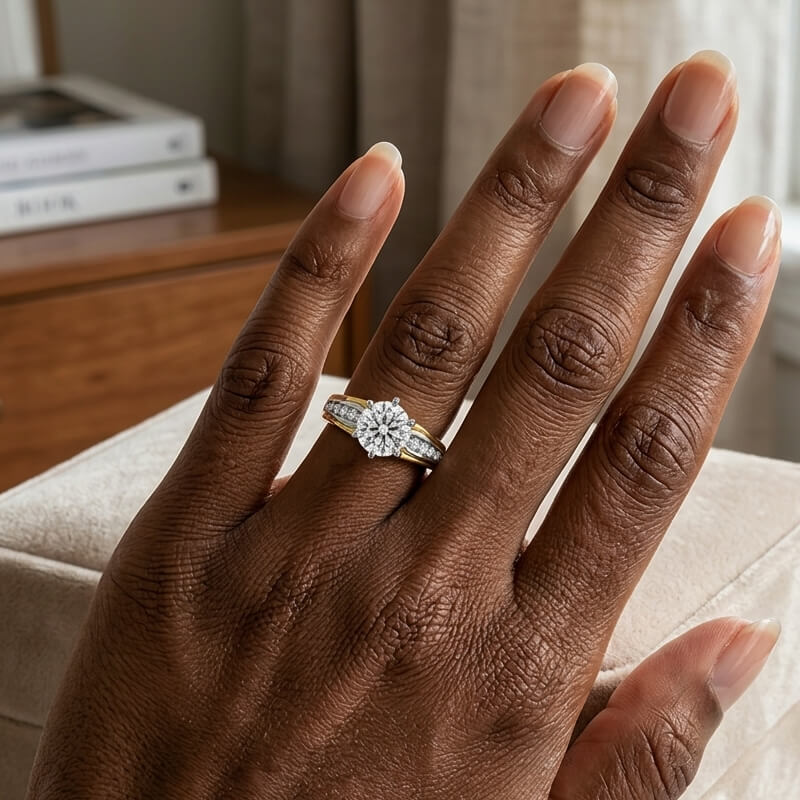 Two-Tone Round Moissanite Channel Set Engagement Ring