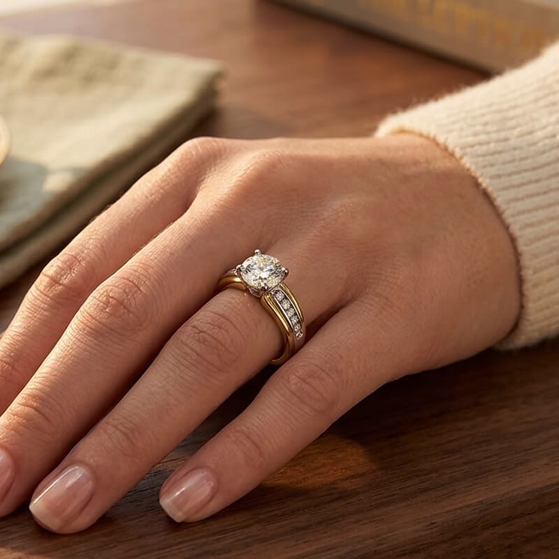 Two-Tone Round Moissanite Channel Set Engagement Ring