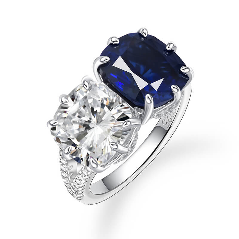 Two Stone Cushion Cut Lab-Created Sapphire Sterling Silver Ring