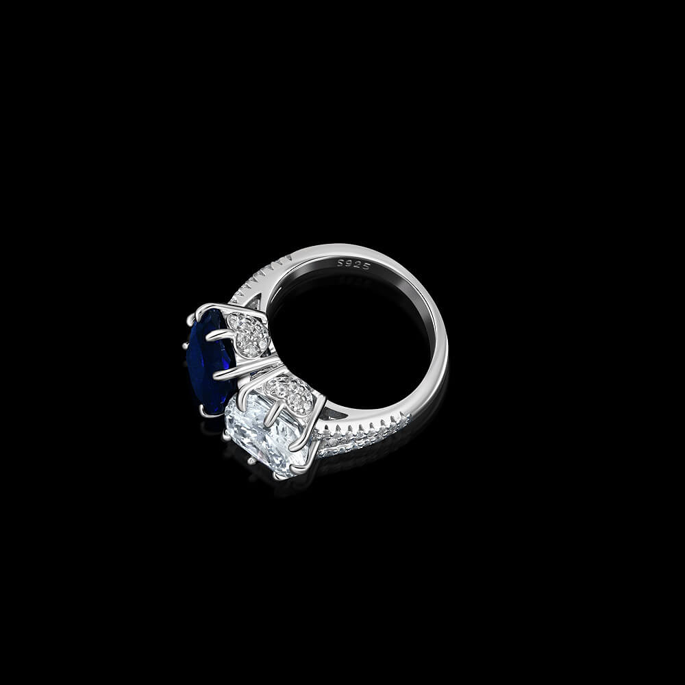 Two Stone Cushion Cut Lab-Created Sapphire Sterling Silver Ring