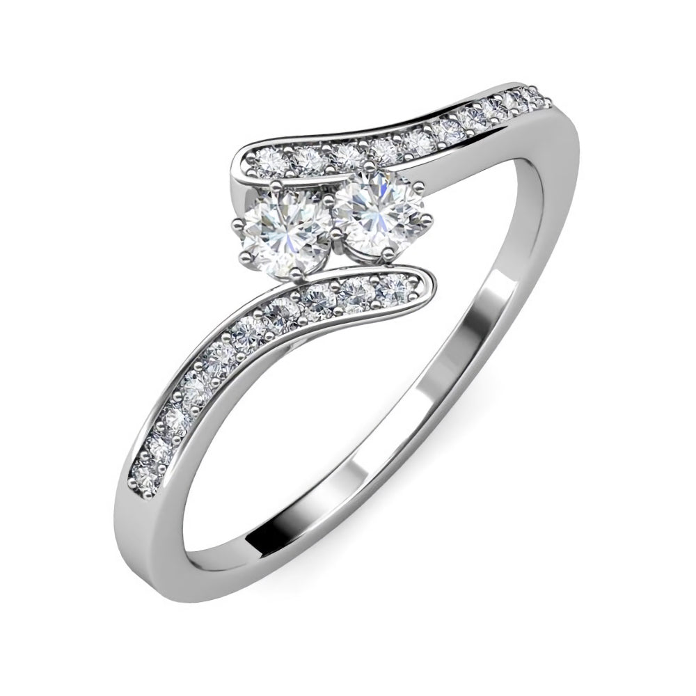 Two Stone Moissanite Swirl Bypass Channel Set Engagement Ring