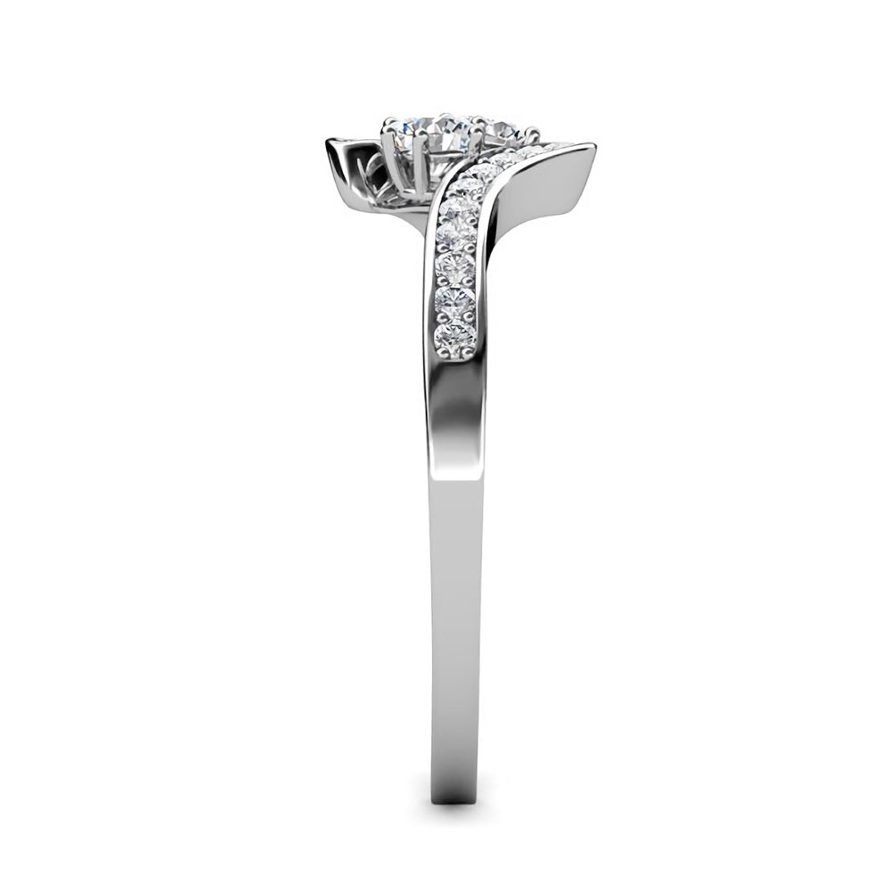 Two Stone Moissanite Swirl Bypass Channel Set Engagement Ring