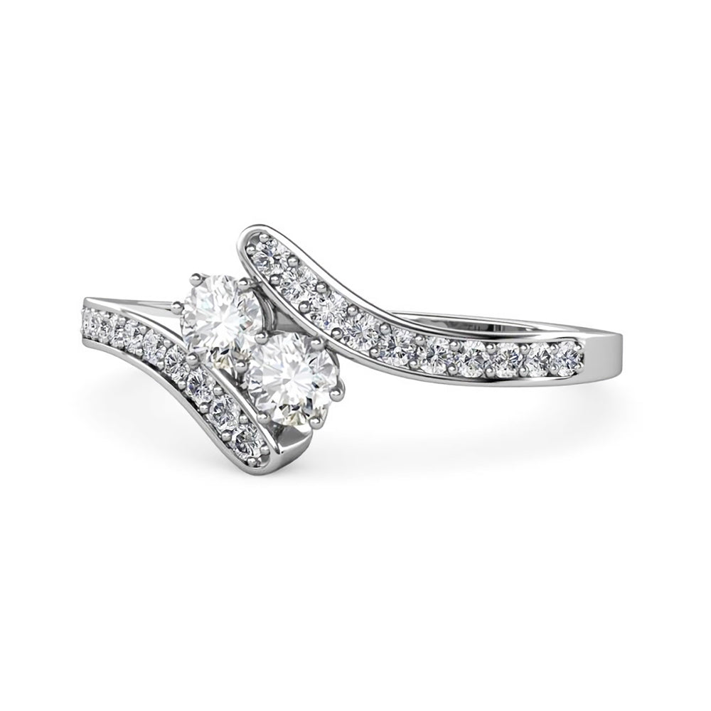 Two Stone Moissanite Swirl Bypass Channel Set Engagement Ring